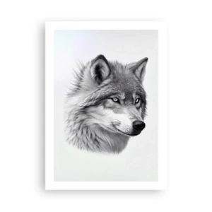 Affiche - Poster - Un portrait réaliste d'un loup dans des tons de gris. - 50x70cm - Alpha – sans aucun doute - Décoration murale moderne pour le salon et la chambre ARTTOR