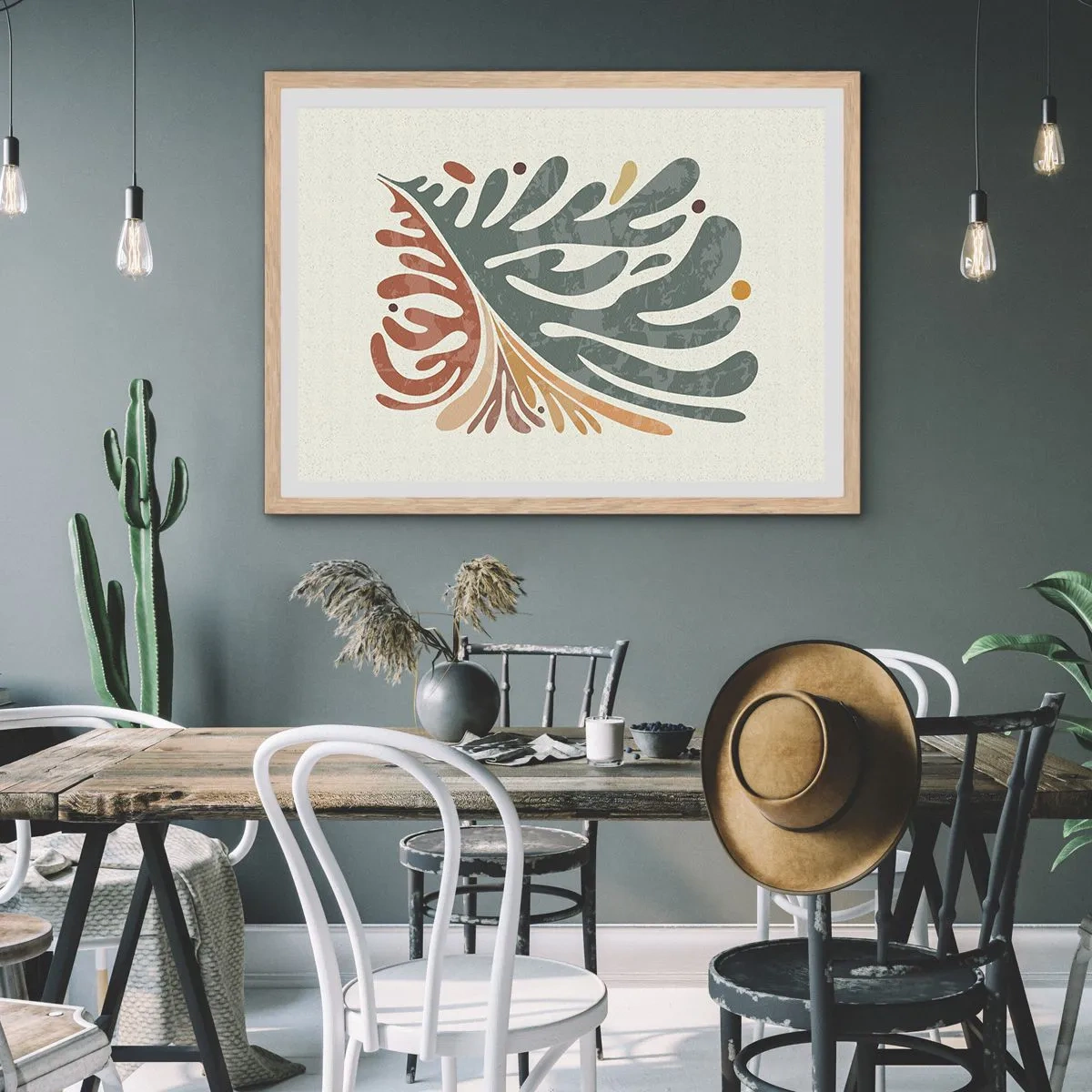 Affiche dans un chêne clair - Poster - Feuille multicolore - 40x30 cm