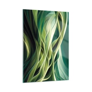 Impression sur verre - Image sur verre - Vagues vertes abstraites aux formes organiques - 50x70cm - Jeu de vert abstrait - Décoration murale moderne pour le salon et la chambre ARTTOR