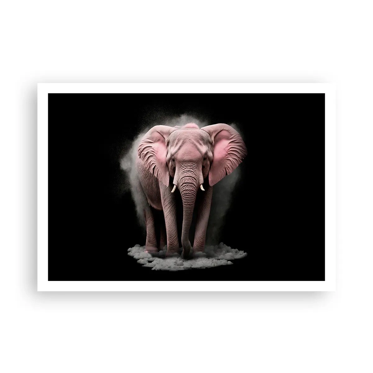 Affiche - Poster - Une interprétation artistique d'un éléphant rose sur fond noir - 100x70cm - Ne pensez pas à un éléphant rose ! - Décoration murale moderne pour le salon et la chambre ARTTOR