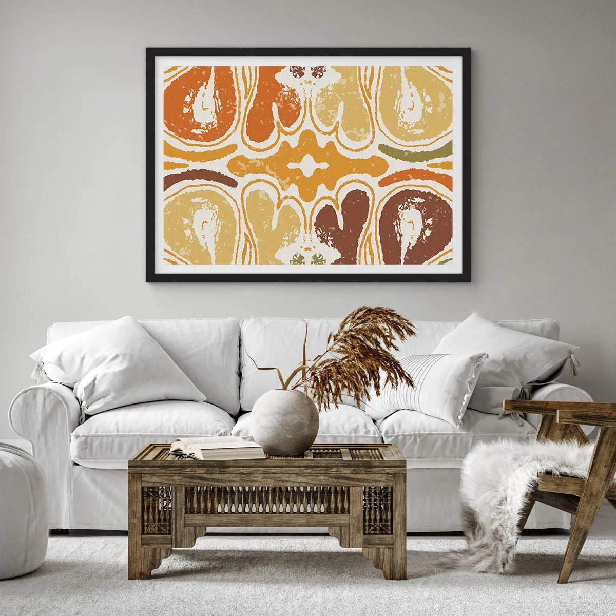 Affiche dans un cadre noir - Poster - Motifs abstraits chaleureux dans les tons jaunes et bruns - 100x70cm - Abstraction sentimentale - Décoration murale moderne pour le salon et la chambre ARTTOR