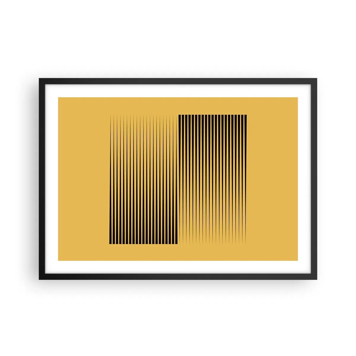 Affiche dans un cadre noir - Poster - Lignes noires verticales sur fond jaune - 70x50cm - Cadre opposé - Décoration murale moderne pour le salon et la chambre ARTTOR