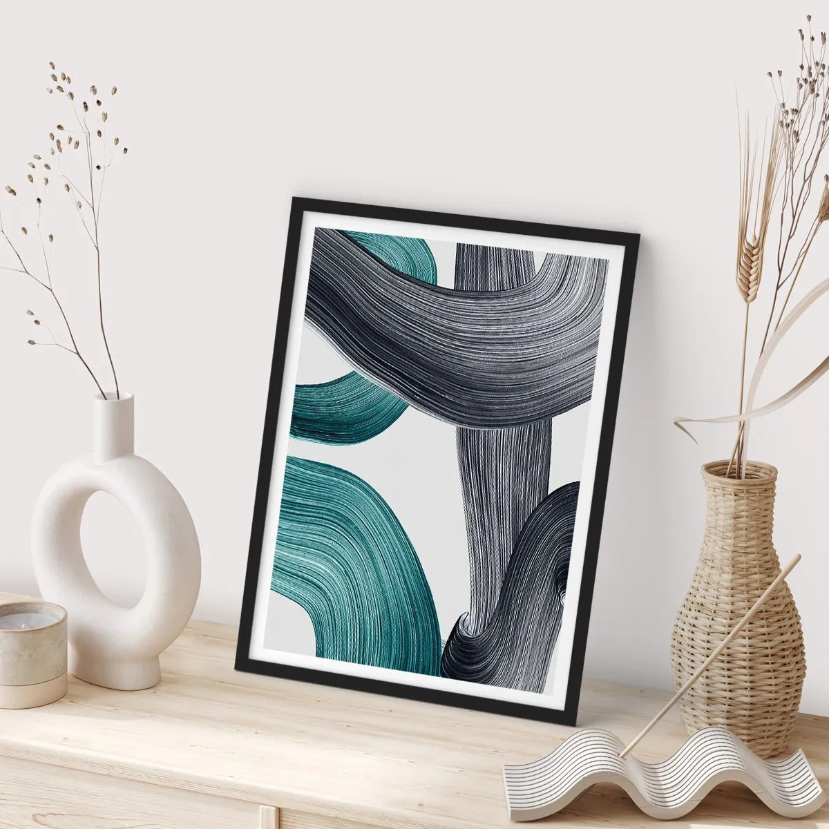 Affiche dans un cadre noir - Poster - Sentiers émeraude et noirs - 40x50 cm