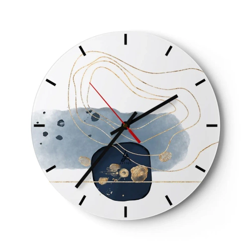 Horloge murale - Pendule murale - Composition abstraite dans les tons bleu et or - 30x30cm - Fantaisie bleu et or - Décoration murale moderne pour le salon, la cuisine et la chambre ARTTOR
