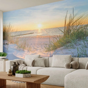 Papier Peint Autocollant Deluxe Sticker - Le bruit de la mer, le chant des oiseaux, une plage sauvage parmi les herbes… - Paysage, Mer, Dunes - 100x70 cm