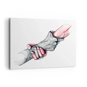 Impression sur toile - Image sur toile - Des mains artistiques se tenant l'une l'autre dans un style minimaliste - 100x70cm - Vous êtes entre de bonnes mains - Décoration murale moderne pour le salon et la chambre ARTTOR