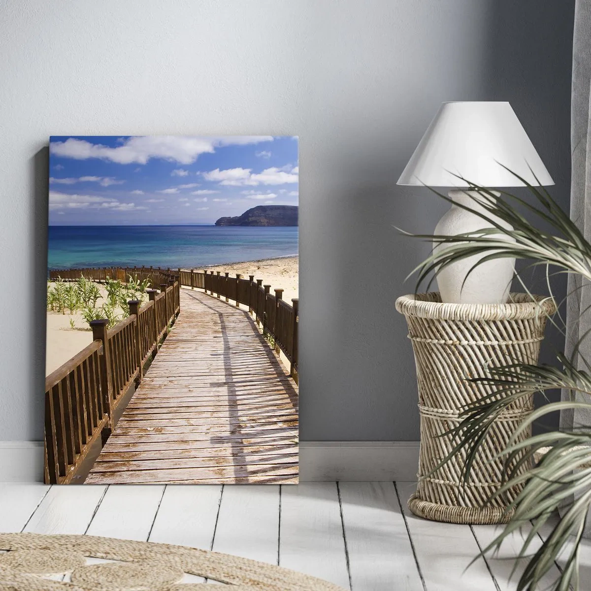 Impression sur toile - Image sur toile - Chemin en bois menant à la plage avec vue sur l'océan - 80x120cm - Emmène-moi dans les îles du bonheur - Décoration murale moderne pour le salon et la chambre ARTTOR