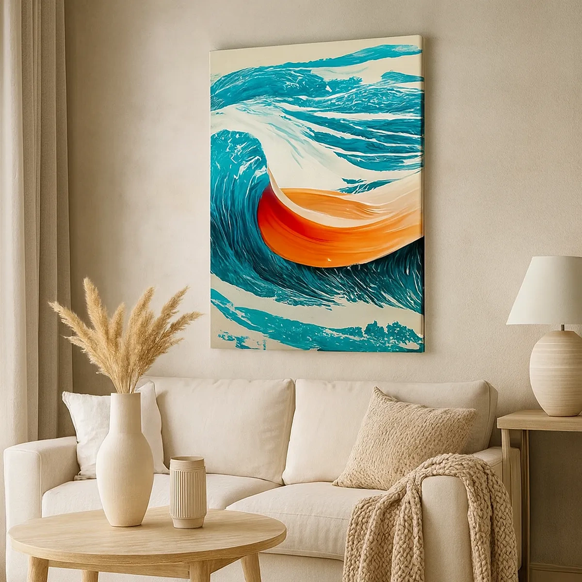 Impression sur toile - Image sur toile - Vagues de mer dynamiques avec ruban abstrait - 50x70cm - Le rêve d'un surfeur - Décoration murale moderne pour le salon et la chambre ARTTOR