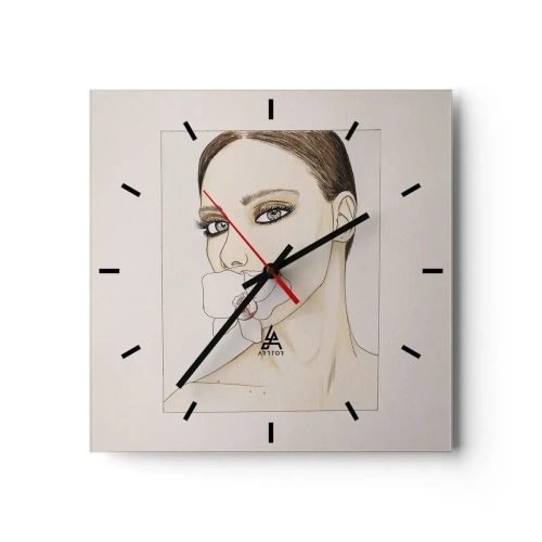 Horloge murale - Pendule murale - Portrait d'une femme avec une orchidée aux couleurs délicates - 30x30cm - Symbole de l'élégance et de la beauté - Décoration murale moderne pour le salon et la chambre ARTTOR
