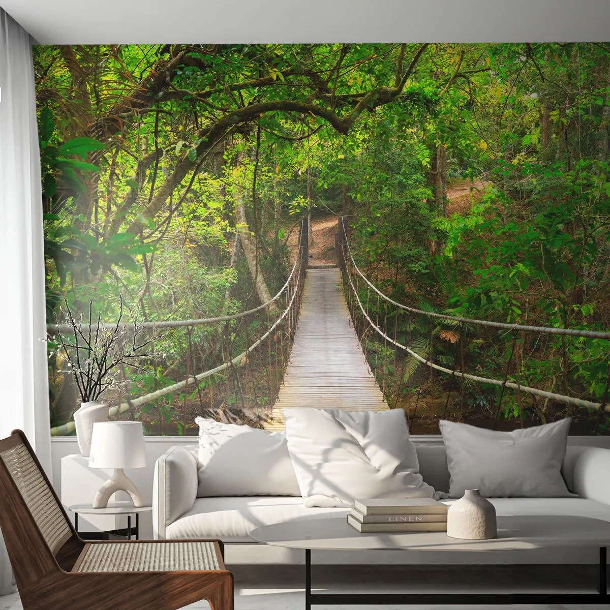 Papier Peint Photo Standard Eco - Un pont suspendu dans une forêt tropicale entourée de verdure - 100x70cm - Parce qu'il y a une plante grimpante dans le jardin - Décoration murale moderne pour le salon et la chambre ARTTOR