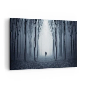 Impression sur toile - Image sur toile - Une silhouette marchant parmi les arbres dans une forêt brumeuse - 100x70cm - Tout est simple et clair - Décoration murale moderne pour le salon et la chambre ARTTOR