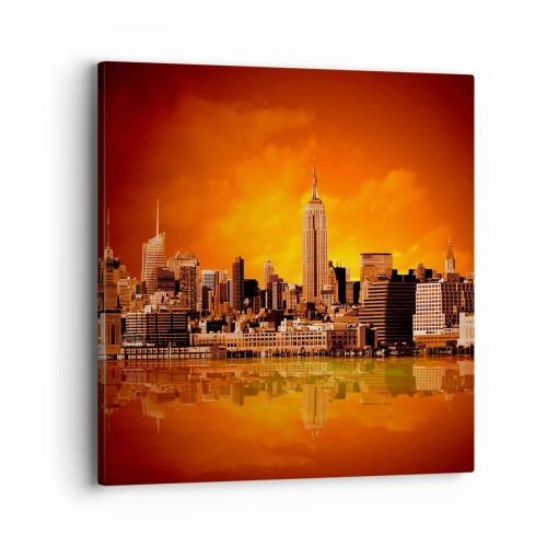 Impression sur toile - Image sur toile - Panorama de grande ville en jaune et bronze - 40x40 cm