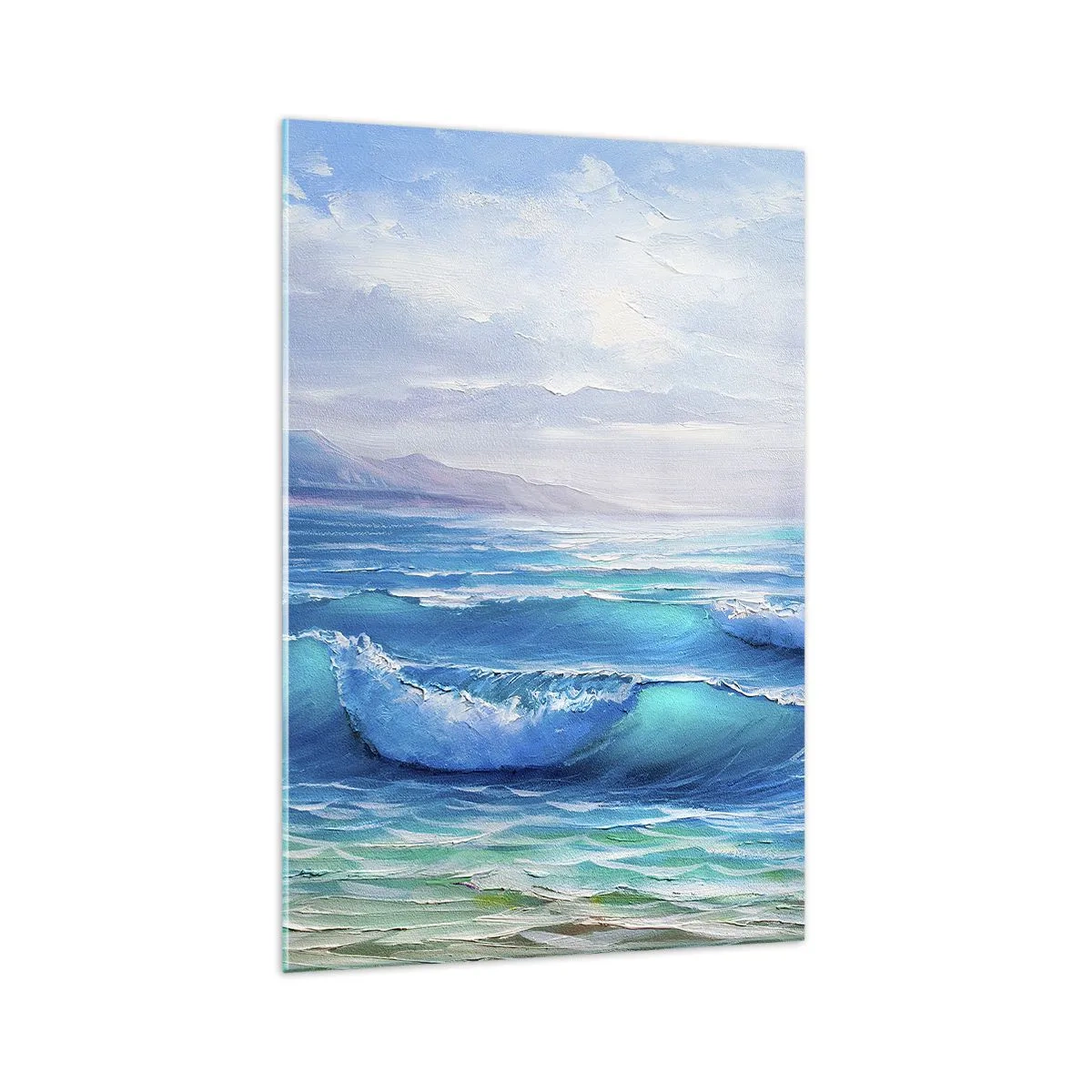 Impression sur verre - Image sur verre - Un paysage marin pittoresque avec des vagues et un ciel bleu - 70x100cm - Il apporte un soulagement - Décoration murale moderne pour le salon et la chambre ARTTOR