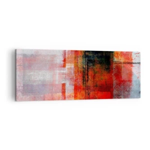 Impression sur toile - Image sur toile - Composition géométrique abstraite avec des accents rouges et oranges - 140x50cm - Composition embrasée - Décoration murale moderne pour le salon et la chambre ARTTOR