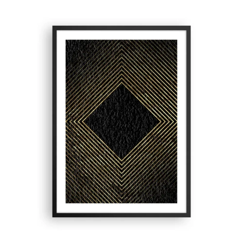 Affiche dans un cadre noir - Poster - Lignes géométriques dorées sur fond noir - 50x70cm - Géométrie dans un style glamour - Décoration murale moderne pour le salon et la chambre ARTTOR