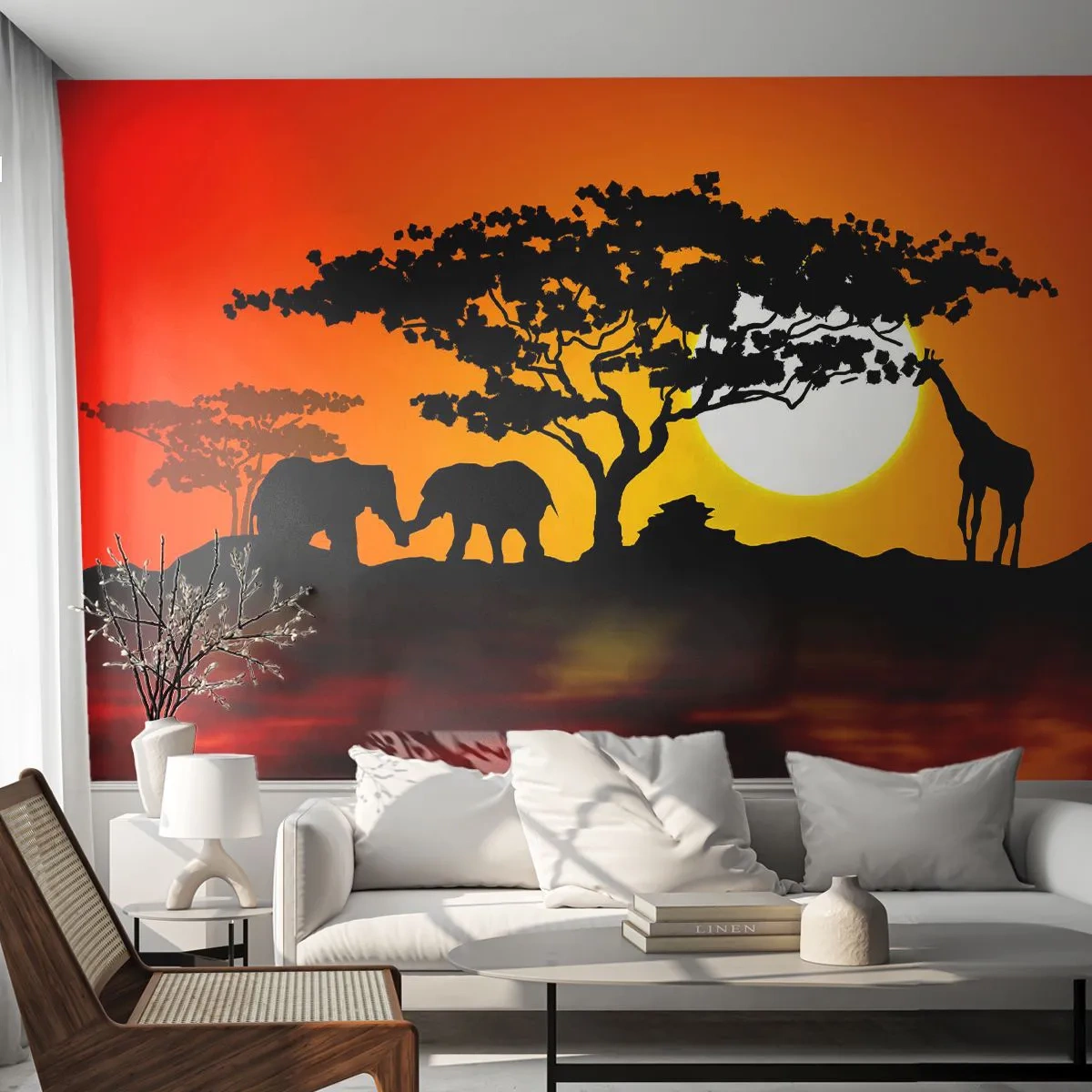 Papier Peint Photo Premium Canvas - Rencontre dans la savane - Animaux, Afrique, Girafe - 350x256 cm