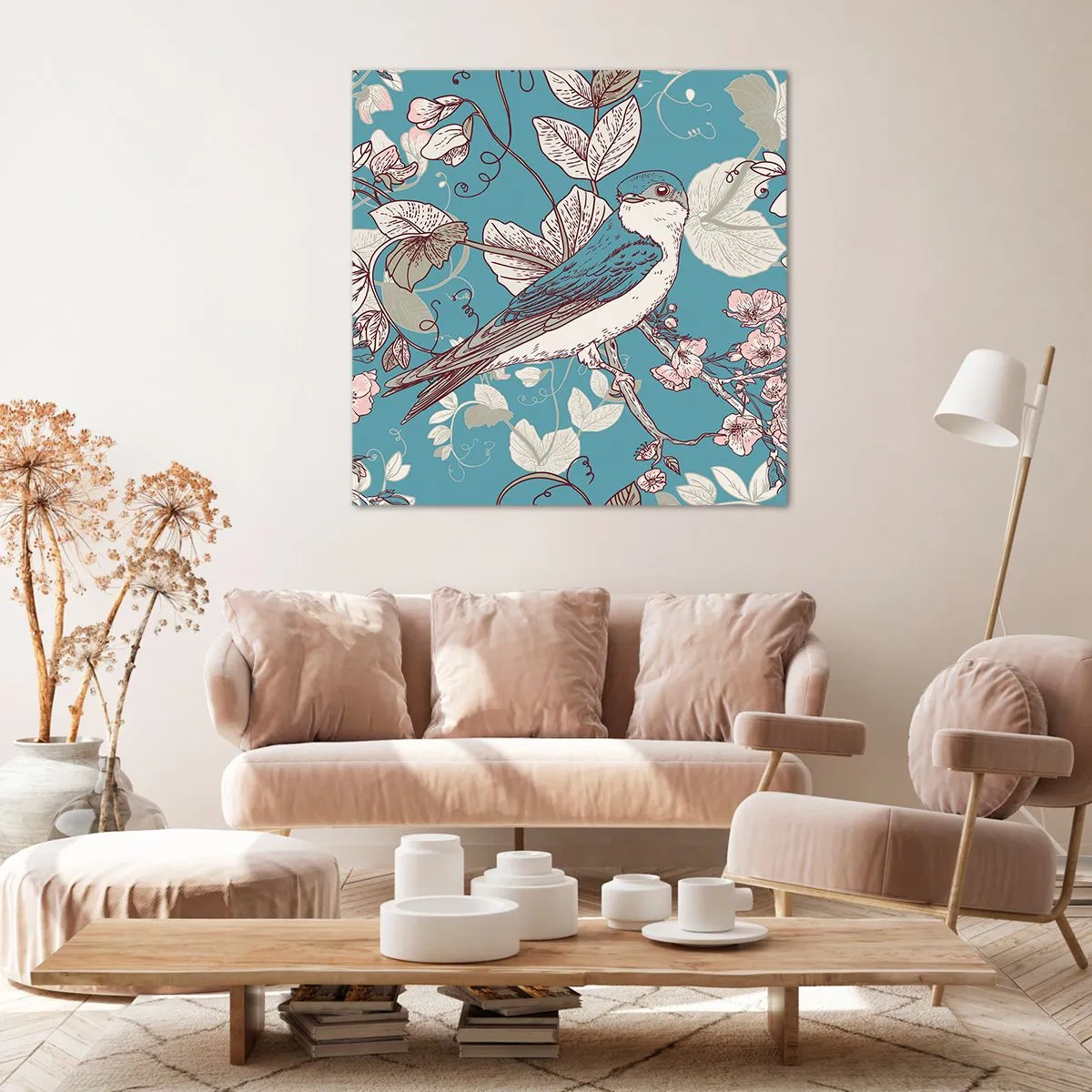 Impression sur toile - Image sur toile - Dans le bois blanc du rouge et de l'argent - 60x60 cm