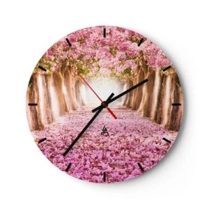 Horloge murale - Pendule murale - Une allée de cerisiers en fleurs - 30x30cm - La route du paradis - Décoration murale moderne pour le salon, la cuisine et la chambre ARTTOR