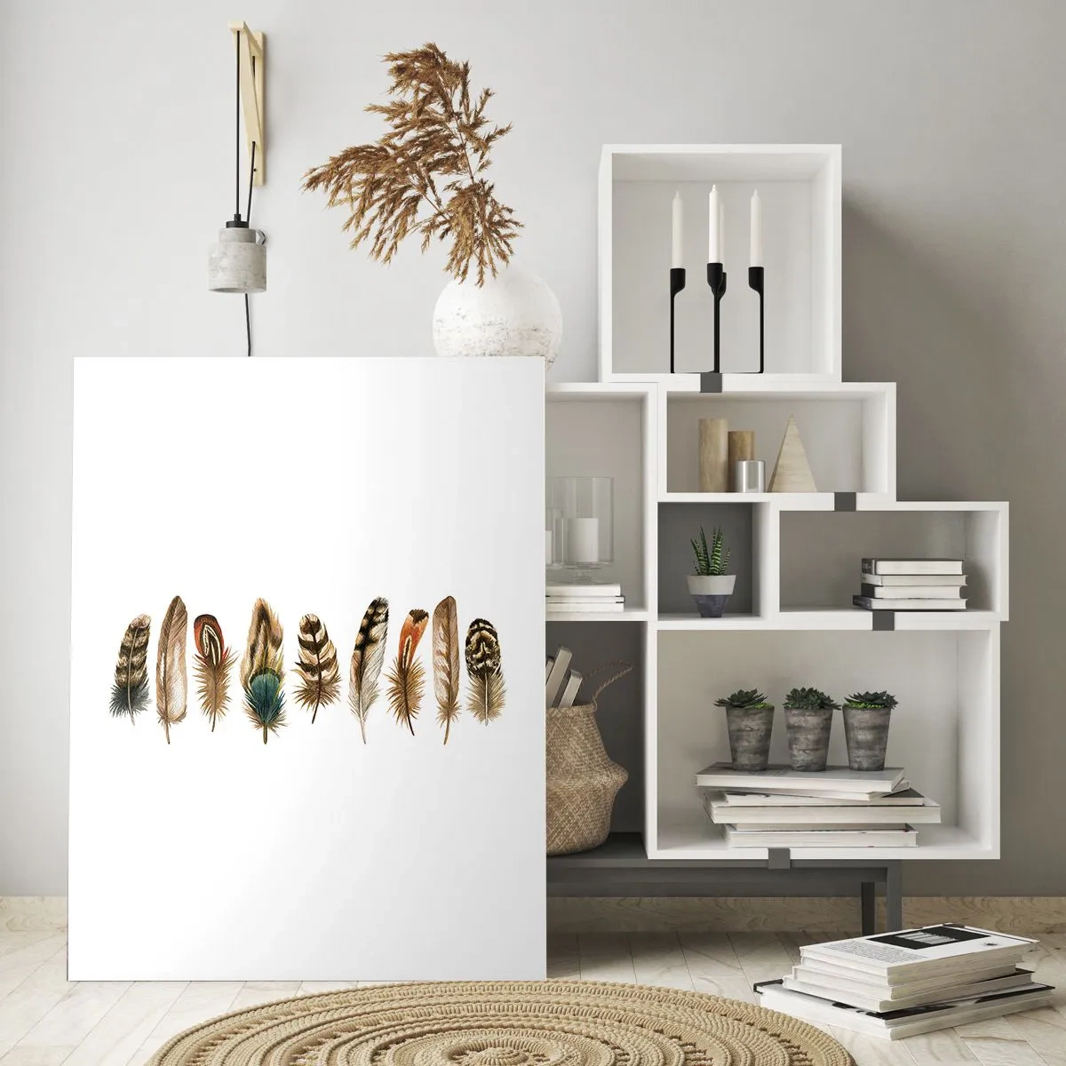 Impression sur verre - Image sur verre - Motif décoratif d'une collection de plumes diverses - 80x120cm - Variation à plumes - Décoration murale moderne pour le salon et la chambre ARTTOR