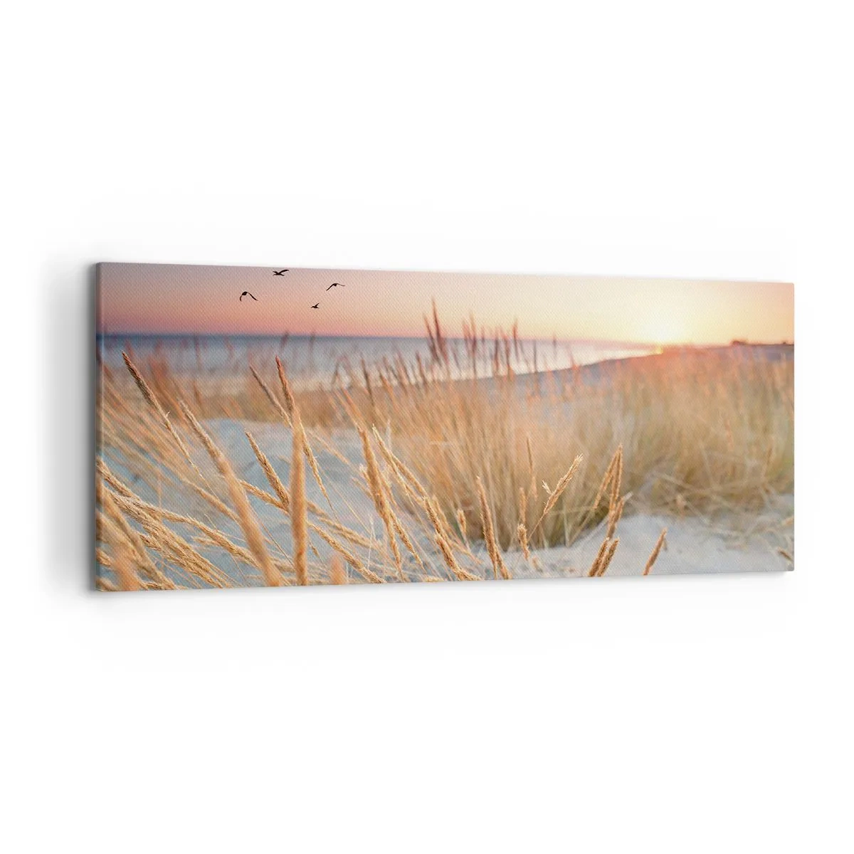 Impression sur toile - Image sur toile - Plage au coucher du soleil avec de hautes herbes - 120x50cm - Berceuse baltique - Décoration murale moderne pour le salon et la chambre ARTTOR