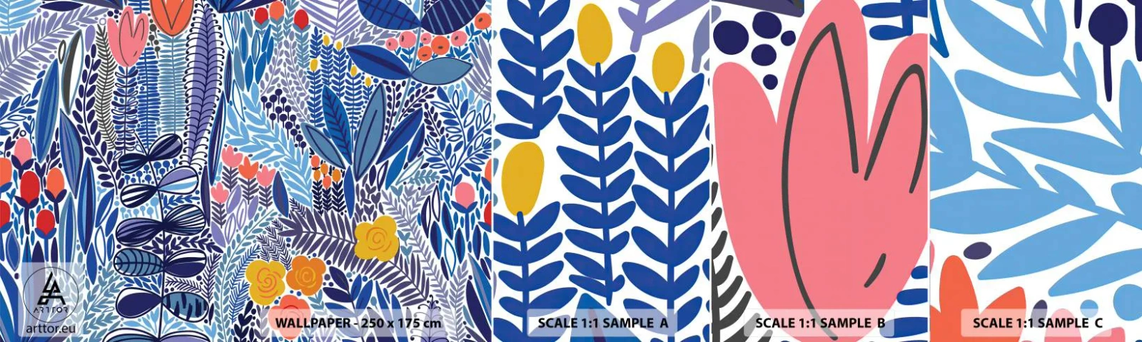 Échantillon De Papier Peint Standard Eco - Jardin hawaïen - Fleurs, Feuilles, Prairie - 100x30 cm