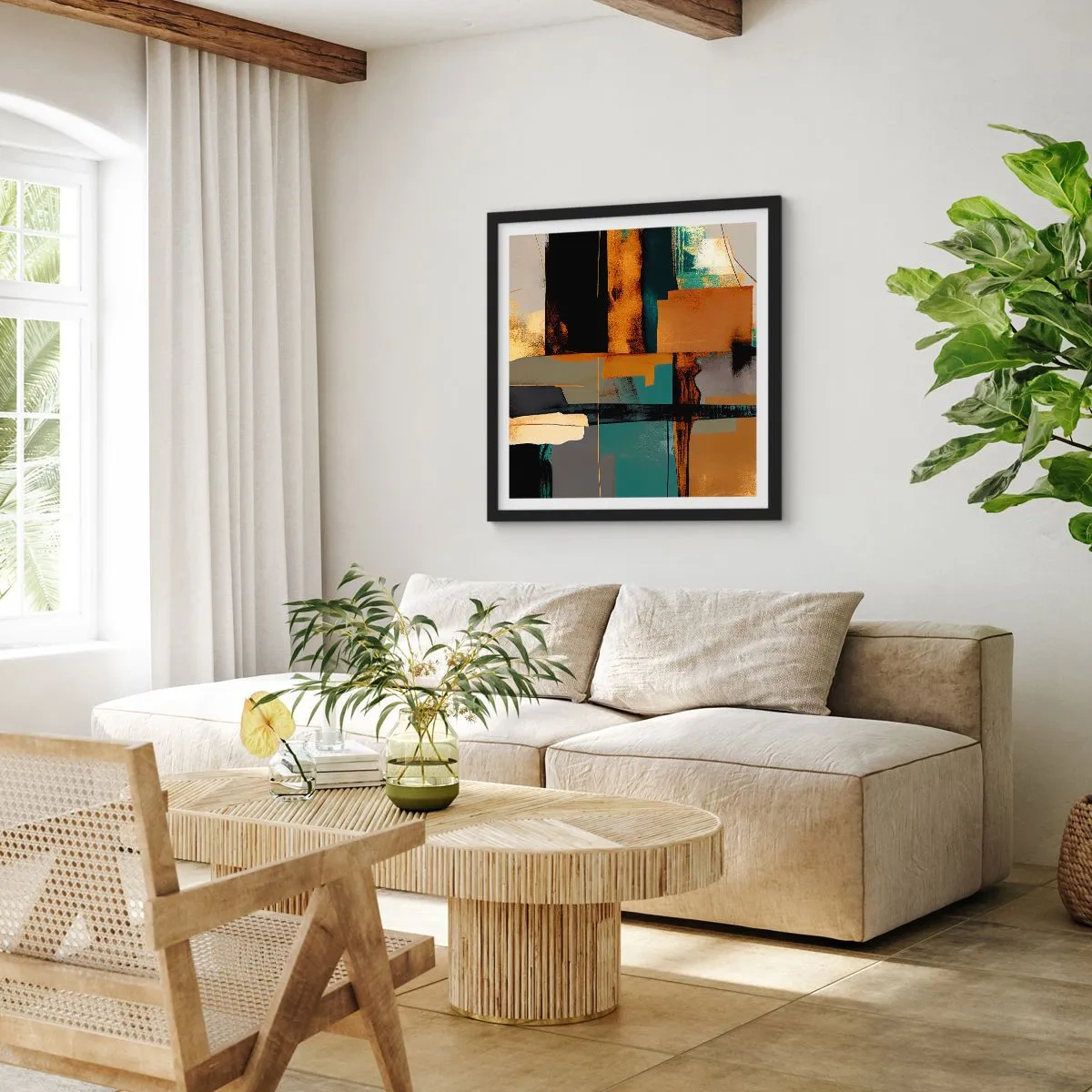 Affiche dans un cadre noir - Poster - Abstraction – lumière et ombre - 60x60 cm