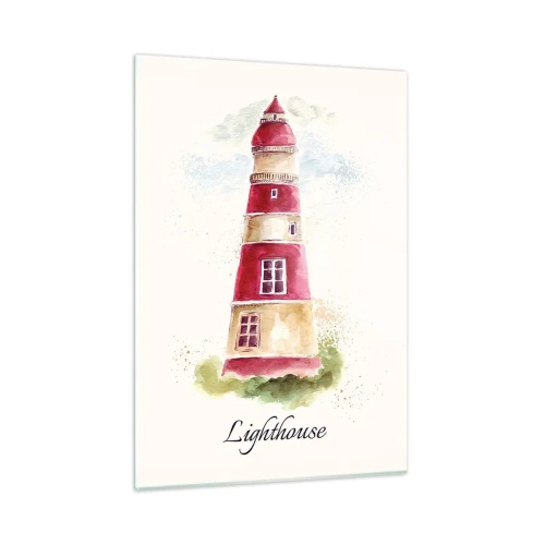 Impression sur verre - Image sur verre - Phare aquarelle avec l'inscription Phare - 50x70cm - Il y a toujours beau temps autour - Décoration murale moderne pour le salon et la chambre ARTTOR