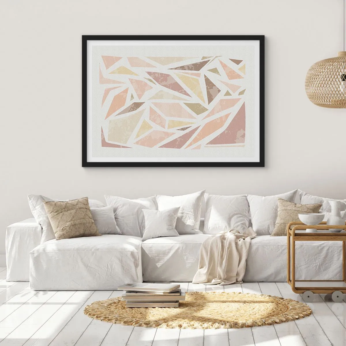 Affiche dans un cadre noir - Poster - Formes géométriques abstraites aux couleurs pastel - 100x70cm - Composition de vitraux - Décoration murale moderne pour le salon et la chambre ARTTOR