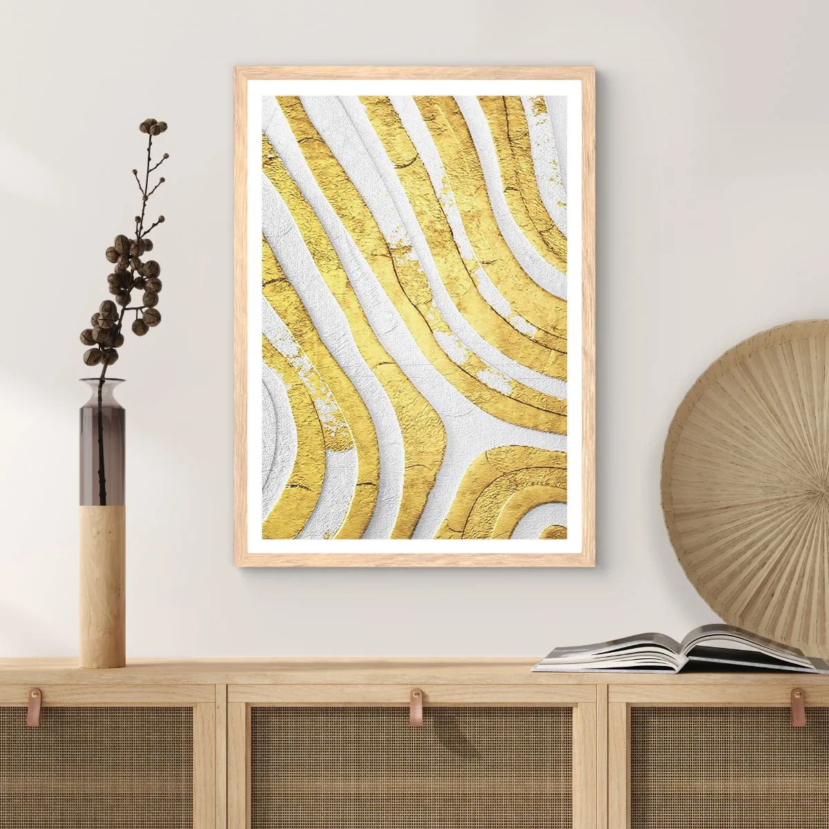 Affiche dans un chêne clair - Poster - Composition en blanc et or - 70x100 cm
