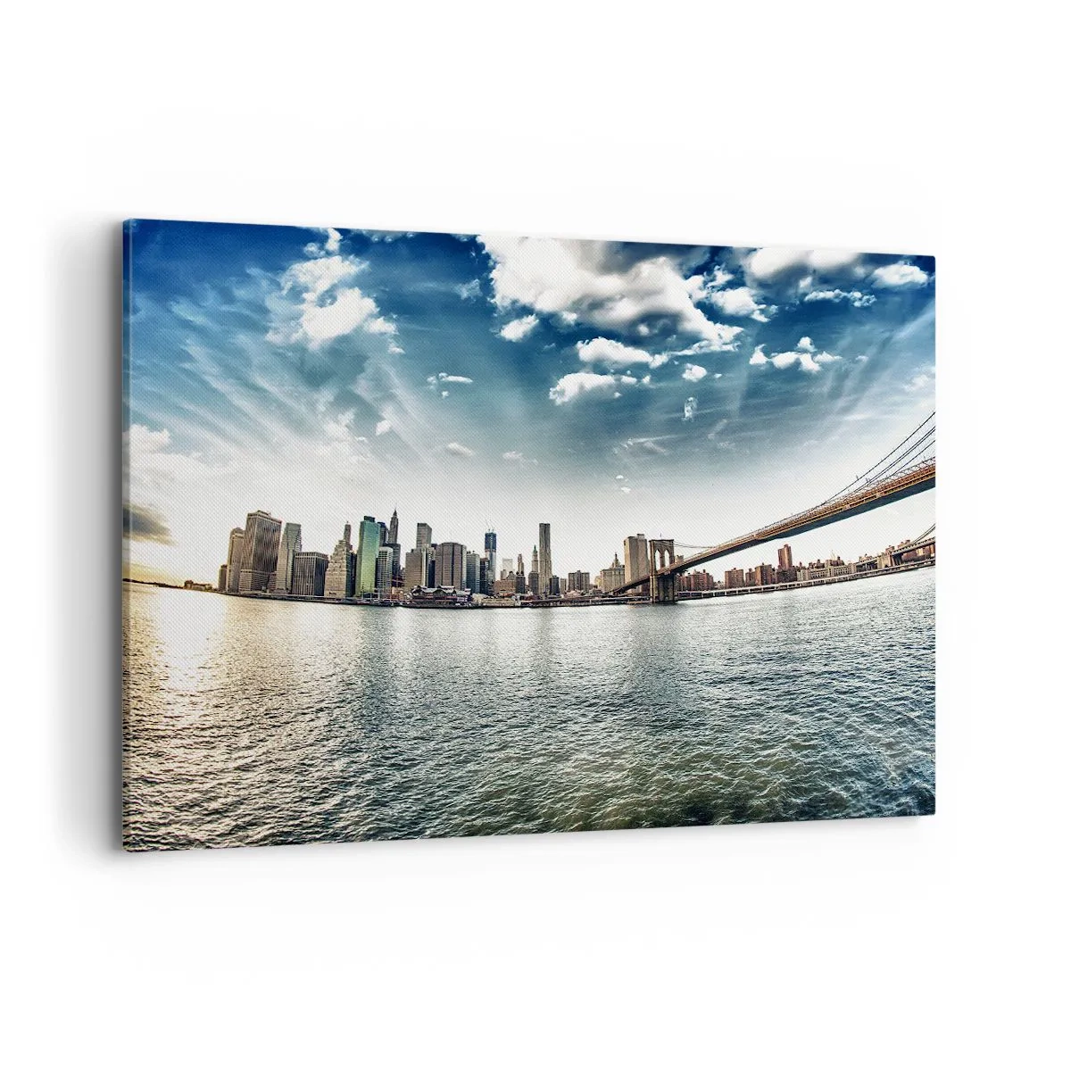 Impression sur toile - Image sur toile - Panorama de la ville avec un pont contre le ciel bleu - 120x80cm - L'île de verre - Décoration murale moderne pour le salon et la chambre ARTTOR