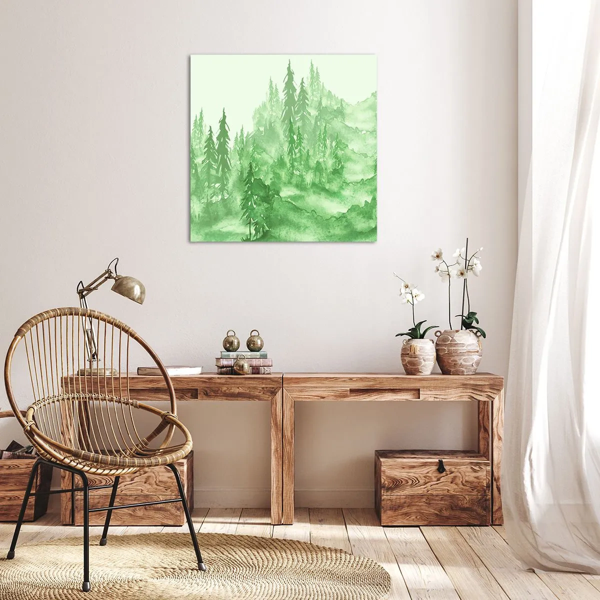 Impression sur toile - Image sur toile - Flou de brouillard vert - 60x60 cm