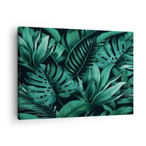 Impression sur toile - Image sur toile - Feuilles tropicales aux nuances de vert intense - 70x50cm - Profondeur du vert tropical - Décoration murale moderne pour le salon et la chambre ARTTOR