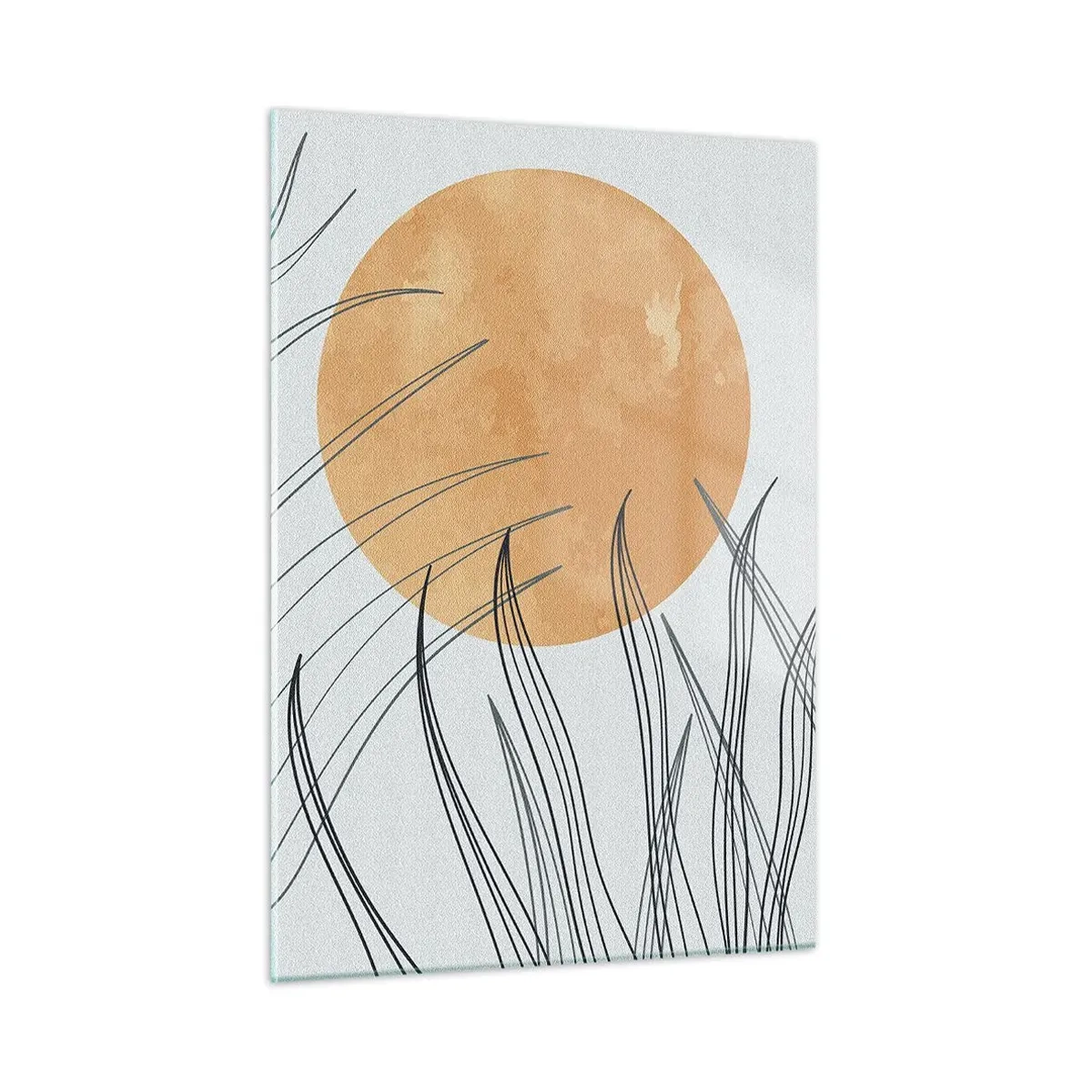 Impression sur verre - Image sur verre - Soleil orange avec des lignes dynamiques sur fond clair - 50x70cm - Toujours vers le soleil - Décoration murale moderne pour le salon et la chambre ARTTOR