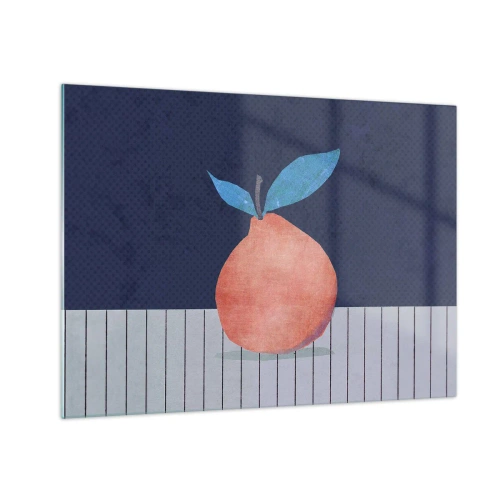 Impression sur verre - Image sur verre - Un fruit avec une forme abstraite sur fond de composition géométrique - 70x50cm - Convexité et plan - Décoration murale moderne pour le salon et la chambre ARTTOR