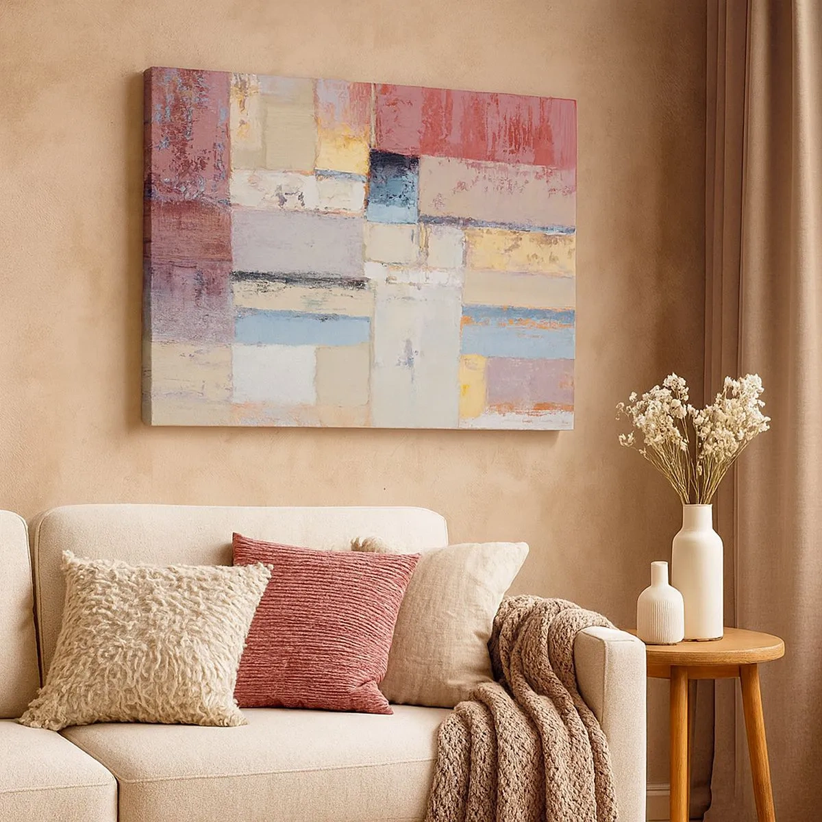 Impression sur toile - Image sur toile - Composition géométrique aux couleurs pastel - 70x50cm - Le calme de la géométrie - Décoration murale moderne pour le salon et la chambre ARTTOR