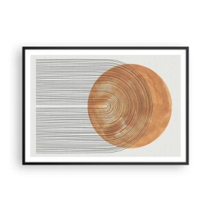 Affiche dans un cadre noir - Poster - Composition géométrique avec des cercles et des lignes aux couleurs chaudes. - 100x70cm - Composition solaire - Décoration murale moderne pour le salon et la chambre ARTTOR