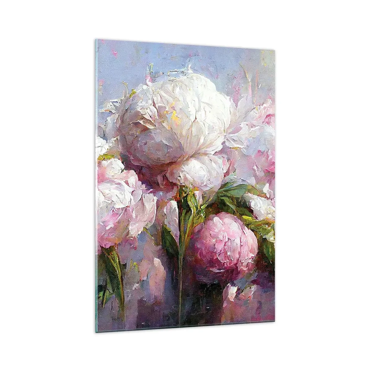 Impression sur verre - Image sur verre - Fleurs de pivoine romantiques aux couleurs pastel - 70x100cm - Un bouquet plein de vie - Décoration murale moderne pour le salon et la chambre ARTTOR