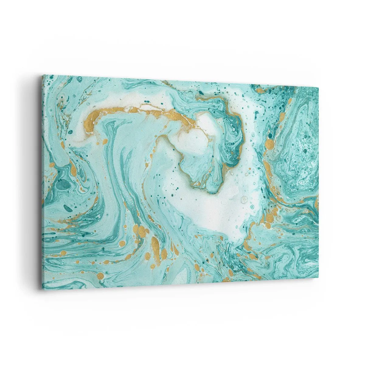 Impression sur toile - Image sur toile - Marbre turquoise avec des accents dorés dans une composition abstraite - 120x80cm - Sous la grande vague de l'ère Edo - Décoration murale moderne pour le salon et la chambre ARTTOR