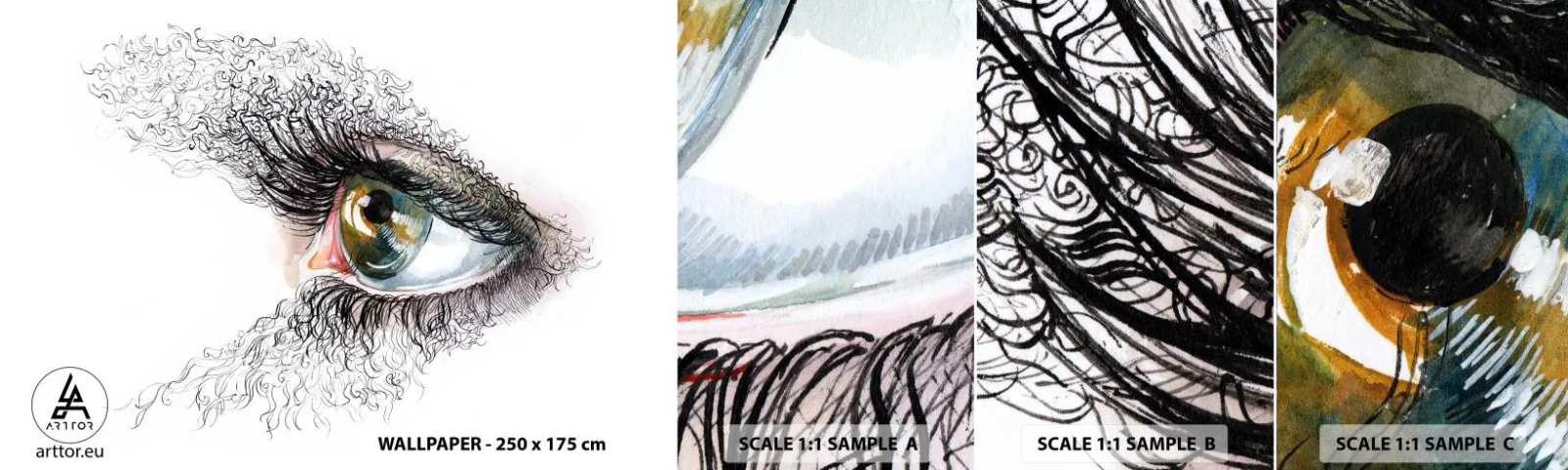 Échantillon de Papier Peint Autocollant Deluxe Sticker - Regarde droit dans l'âme - Abstraction, Graphique, Œil - 100x30 cm