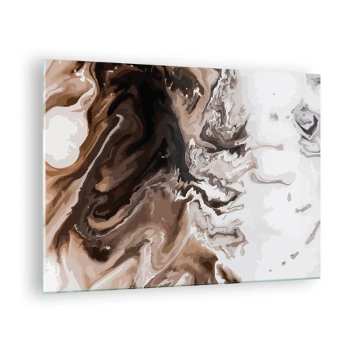 Impression sur verre - Image sur verre - Motif abstrait dans des tons sombres de marron et de blanc - 70x50cm - Contraste de couleur - Décoration murale moderne pour le salon et la chambre ARTTOR