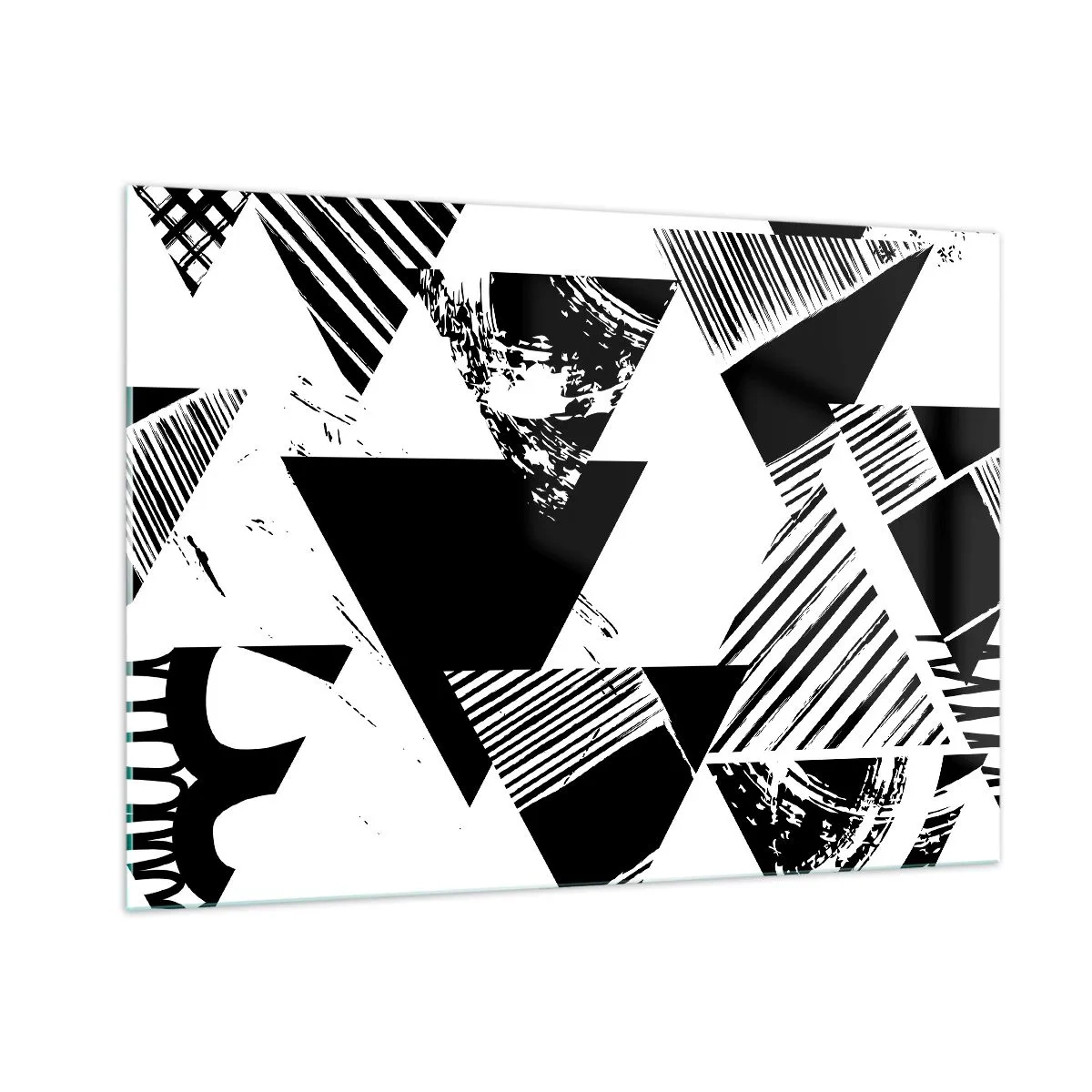 Impression sur verre - Image sur verre - Motifs géométriques noirs et blancs avec des motifs triangulaires - 100x70cm - Pluie de triangles - Décoration murale moderne pour le salon et la chambre ARTTOR
