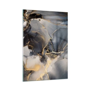 Impression sur verre - Image sur verre - Abstraction sombre avec un effet marbre et des veines dorées - 50x70cm - La vie de la pierre - Décoration murale moderne pour le salon et la chambre ARTTOR