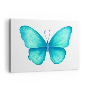 Impression sur toile - Image sur toile - Papillon bleu en style aquarelle sur fond blanc - 100x70cm - Nature turquoise - Décoration murale moderne pour le salon et la chambre ARTTOR
