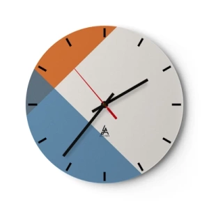 Horloge murale - Pendule murale - Motifs géométriques abstraits dans des tons terreux et bleus - 30x30cm - Sous cette angle.... - Décoration murale moderne pour le salon, la cuisine et la chambre ARTTOR