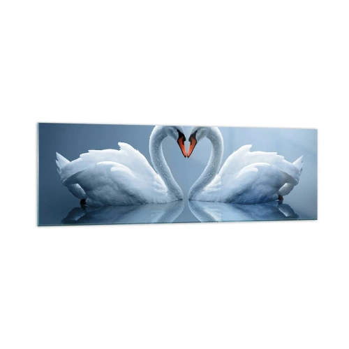 Impression sur verre - Image sur verre - Deux cygnes formant un cœur sur une surface d'eau calme - 160x50cm - Le temps de l'amour - Décoration murale moderne pour le salon et la chambre ARTTOR