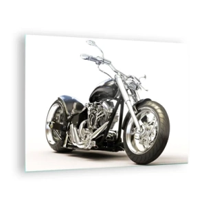 Impression sur verre - Image sur verre - Une moto chopper noire sur fond clair - 70x50cm - Force de caractère - Décoration murale moderne pour le salon et la chambre ARTTOR