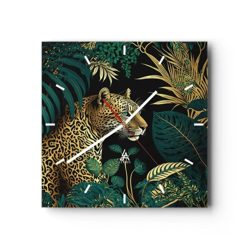 Horloge murale - Pendule murale - Léopard dans des feuilles tropicales sur fond noir - 30x30cm - Un hôte dans la jungle - Décoration murale moderne pour le salon et la chambre ARTTOR