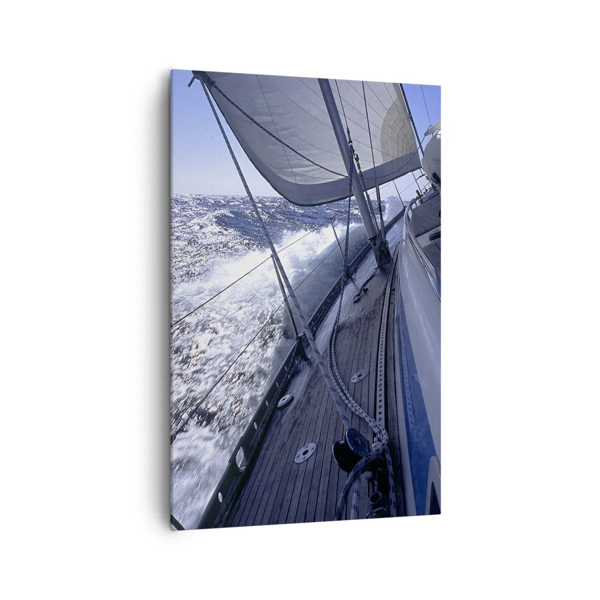 Impression sur toile - Image sur toile - Un voilier dans une mer agitée avec des voiles blanches et un pont en bois. - 80x120cm - Je sais ce que c'est d'être un oiseau - Décoration murale moderne pour le salon et la chambre ARTTOR