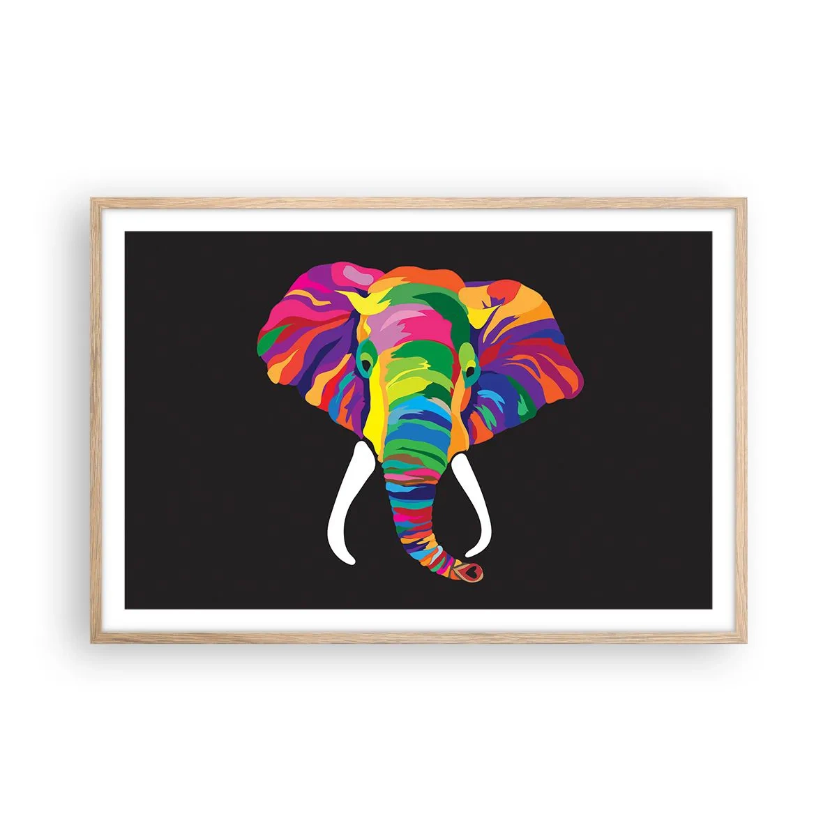 Affiche dans un chêne clair - Poster - L'éléphant qui aimait se baigner dans un arc-en-ciel - 91x61 cm
