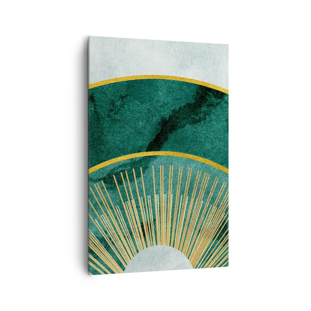 Impression sur toile - Image sur toile - Motif abstrait avec des cercles aux couleurs émeraude et or. - 80x120cm - Un autre système solaire - Décoration murale moderne pour le salon et la chambre ARTTOR